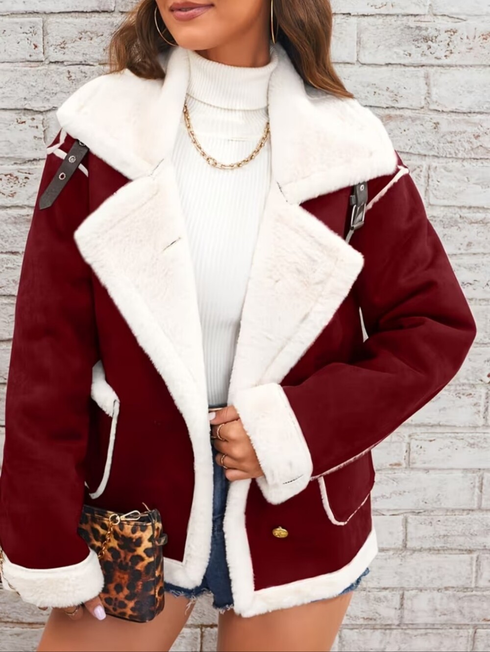 Winter Holiday Coat sz.XL Crimson/ White -Worn 1 Time